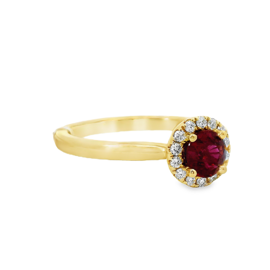 18kt Yellow Gold Round Natural Ruby and Round Natural Diamonds Ring (0.68ct)