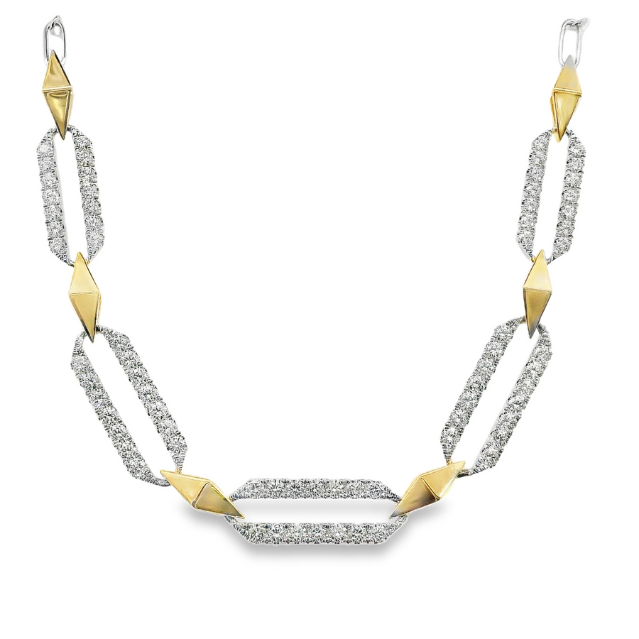 18kt Two-Tone Gold Natural Round Diamond Open Link Necklace (1.55ct)