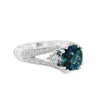 18kt White Gold Natural London Blue Topaz and Diamond Split-Shank Engagement Ring (2.09ct)