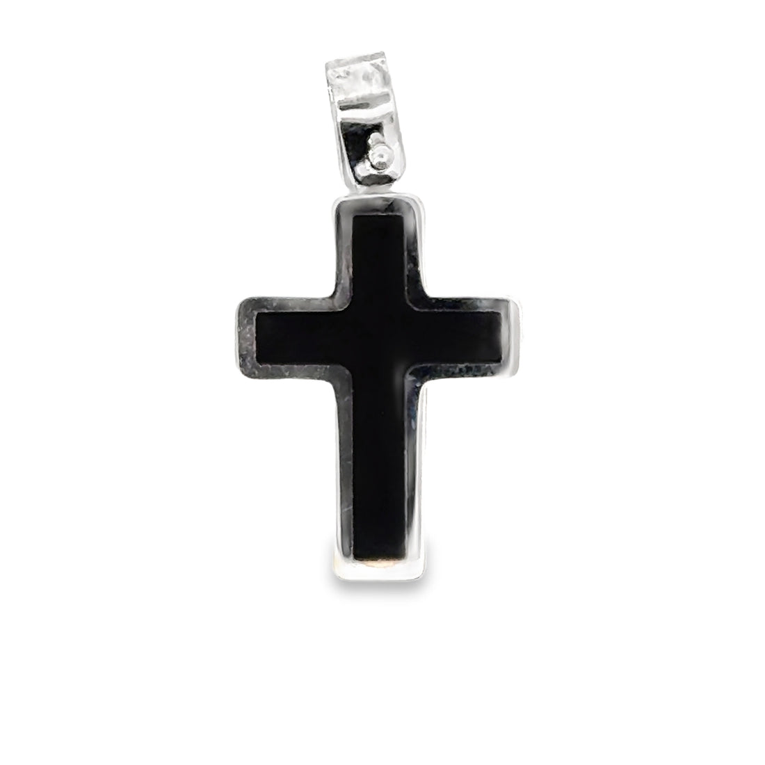 18kt White Gold Italian Made Cross Pendant With Onyx Inlay (1.47g)