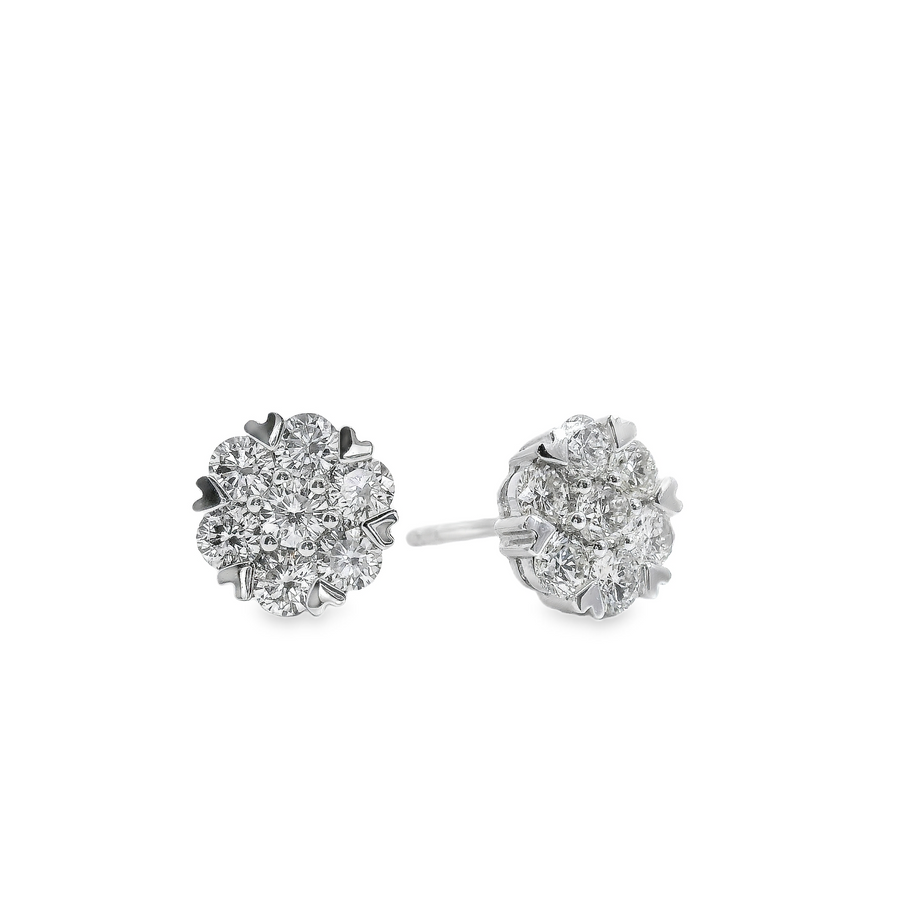 18kt White Gold Natural Diamonds Cluster Earrings (1.15ct)