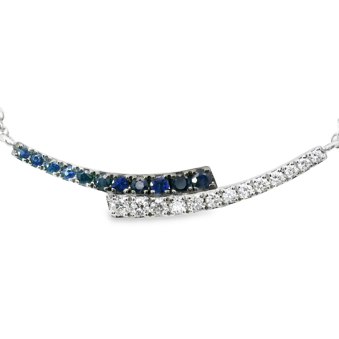 18kt White Gold Natural Sapphire and Natural Diamond Bar Necklace (.50ct)