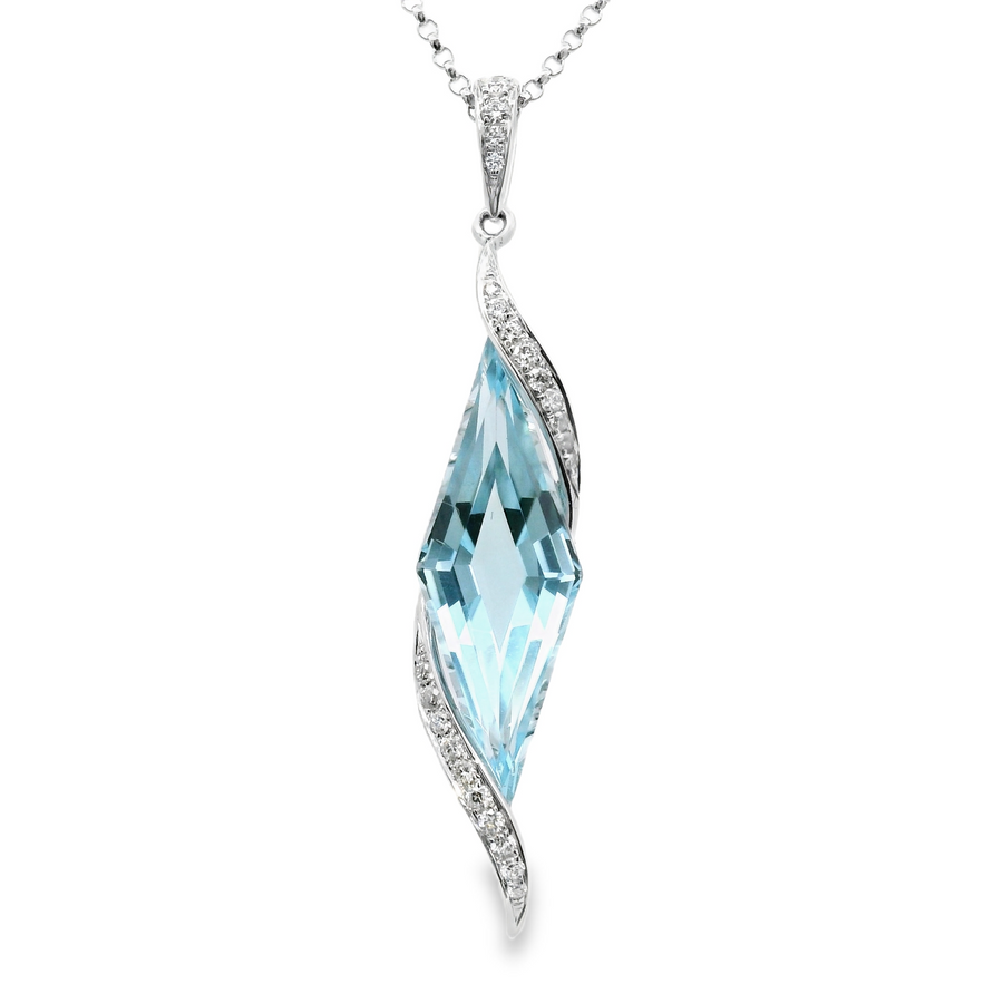 18kt White Gold Natural Fantasy Cut Blue Topaz and Natural Diamonds Pendant (4.88ct)