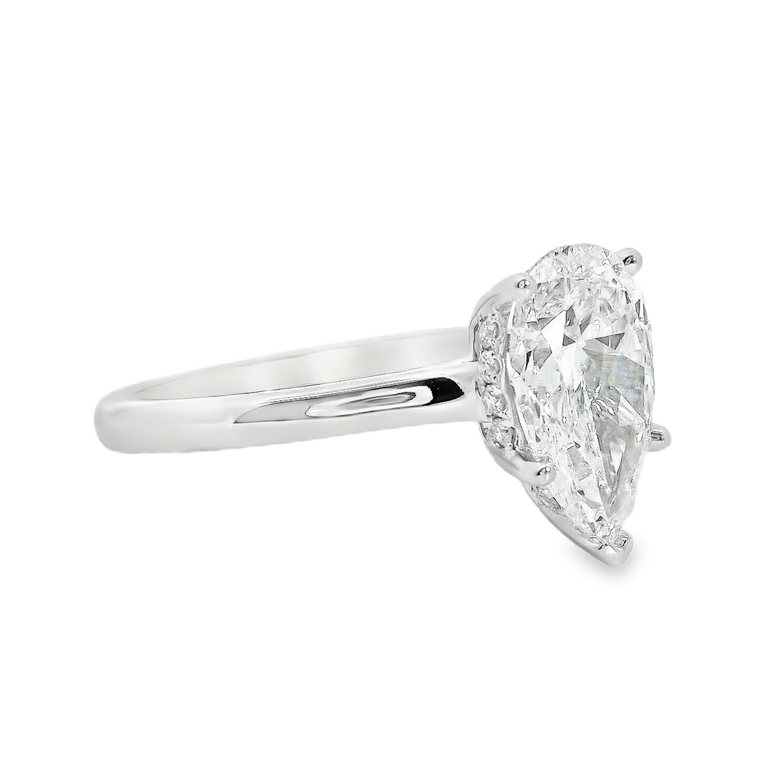 18kt White Gold Lab-Grown Pear and Natural Round Diamond Hidden Halo Engagement Ring (2.11ct)