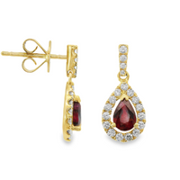 18kt Yellow Gold Pear Rubies and Diamonds Drop Earrings (1.48ct)