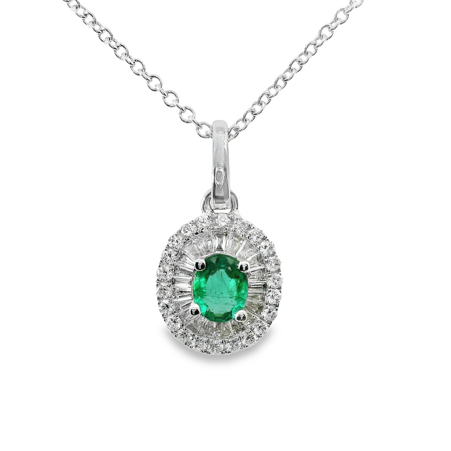 18kt White Gold Natural Emerald And Natural Diamonds Pendant (0.69ct)