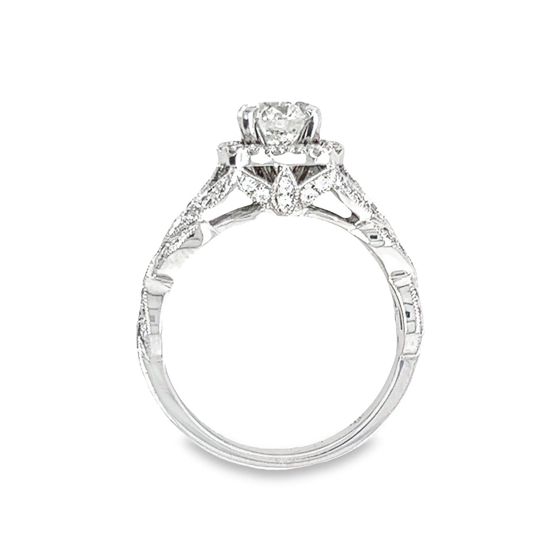 18K White Gold Natural Round Brilliant Diamond Halo Engagement Ring (1.00ct)