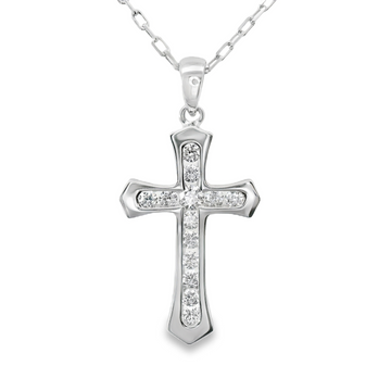 18kt White Gold Natural Diamond Cross Pendant (0.28ct)