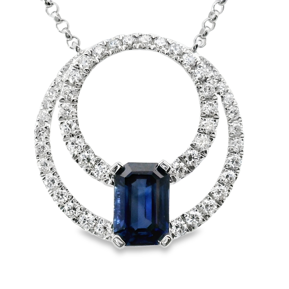 18kt White Gold Natural Sapphire And Natural Diamonds Pendant (1.1ct)