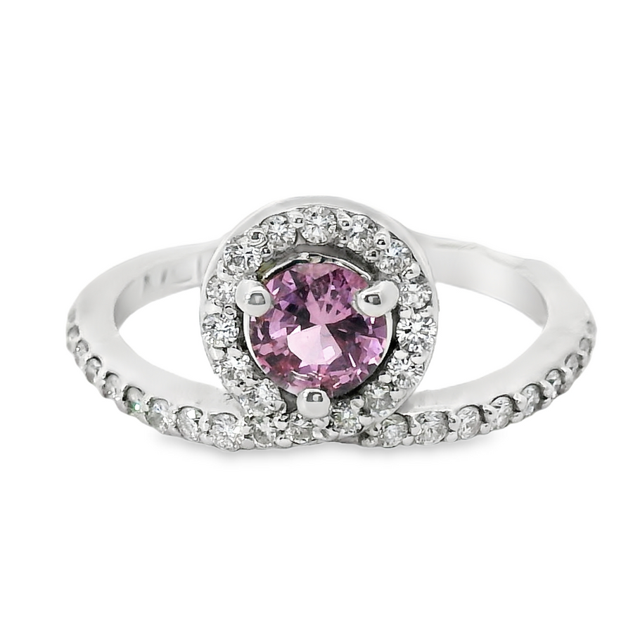 14kt White Gold Round Natural Diamonds and Round Natural Sapphire Ring (0.84ct)