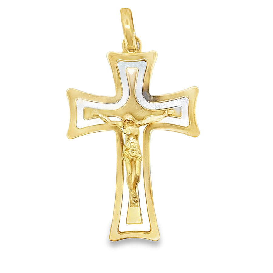 18kt Two-Tone Gold Italian Made Crucifix Pendant (10.7g)