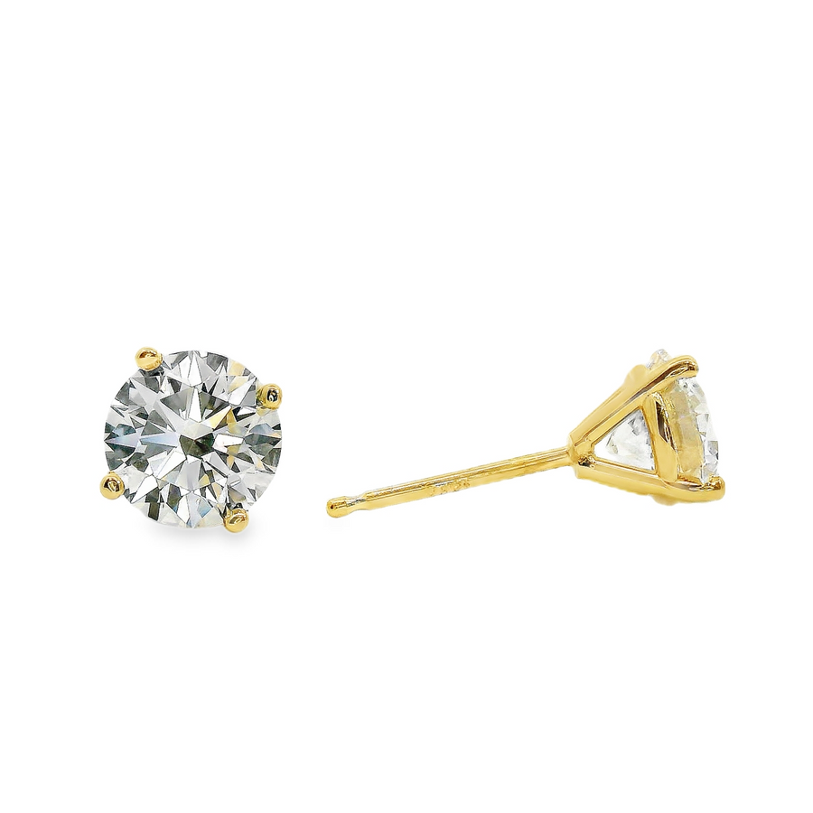 14kt Yellow Gold Lab-Grown Round Diamond Four-Prong Martini-Style Stud Earrings (2.05ct)
