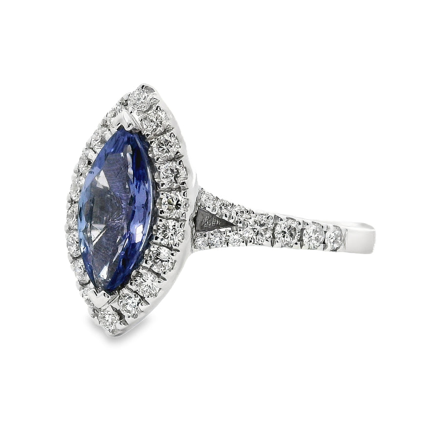 18kt White Gold Marquise Natural Tanzanite and Round Natural Diamonds Ring (1.4ct)