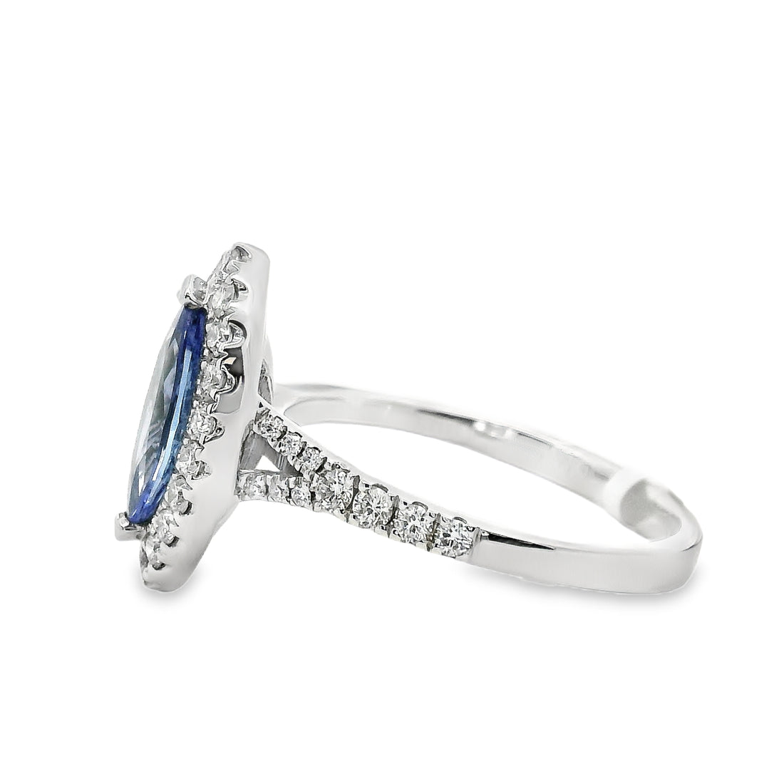 18kt White Gold Marquise Natural Tanzanite and Round Natural Diamonds Ring (1.4ct)