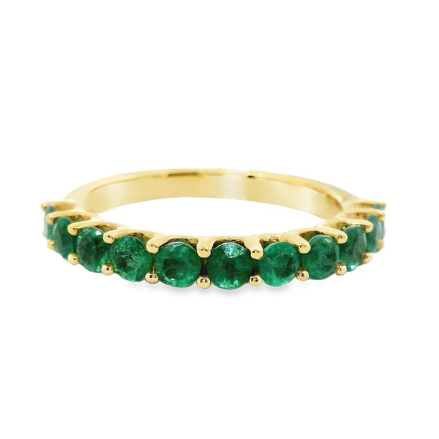 18kt Yellow Gold Round Natural Emeralds and Ring (1.02ct)