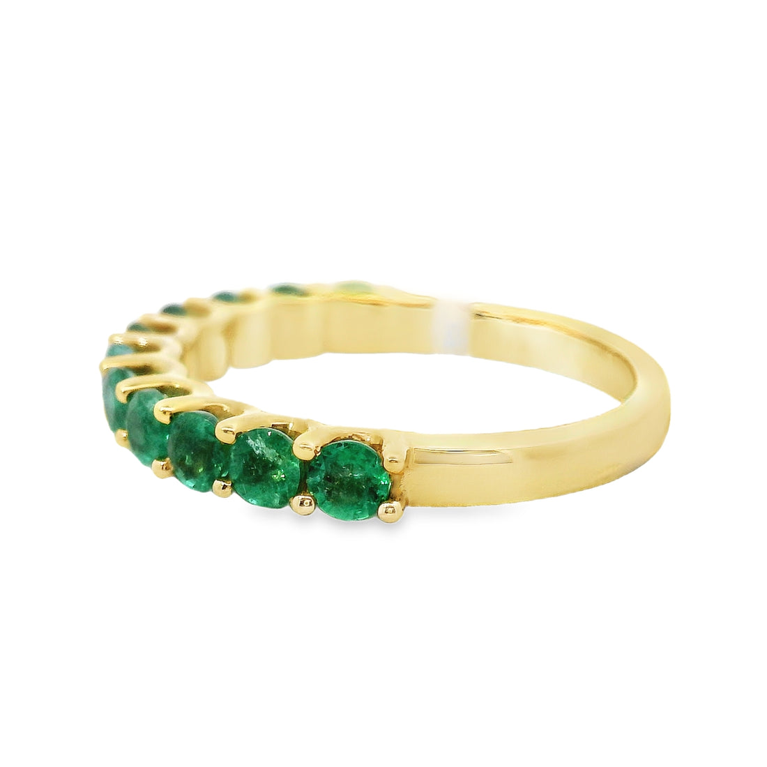 18kt Yellow Gold Round Natural Emeralds and Ring (1.02ct)