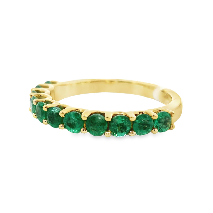 18kt Yellow Gold Round Natural Emeralds and Ring (1.02ct)