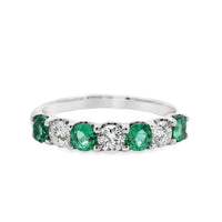 18kt White Gold Round Natural Emeralds and Round Natural Diamonds Ring (0.96ct)