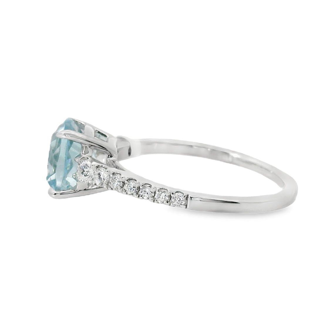 18kt White Gold Cushion Natural Aqua and Round Natural Diamonds Ring (1.8ct)