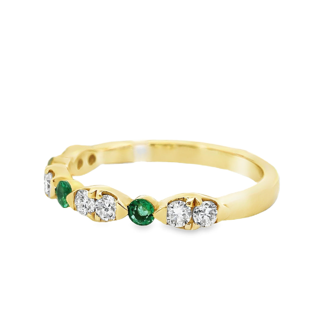 18kt Yellow Gold Round Natural Diamonds and Round Natural Emeralds Ring (0.42ct)