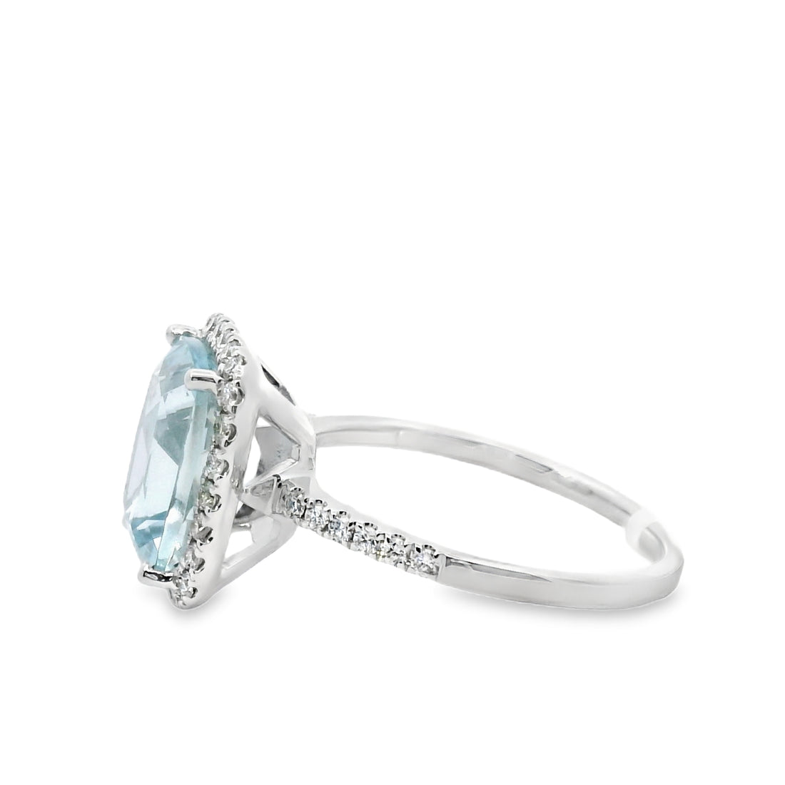 18kt White Gold Natural Cushion Aquamarine and Natural Diamond Halo Ring (3.14ct)