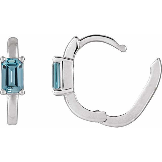 14kt White Gold Natural Emerald-Cut Aquamarine Small Hoop Earrings (.50ct)