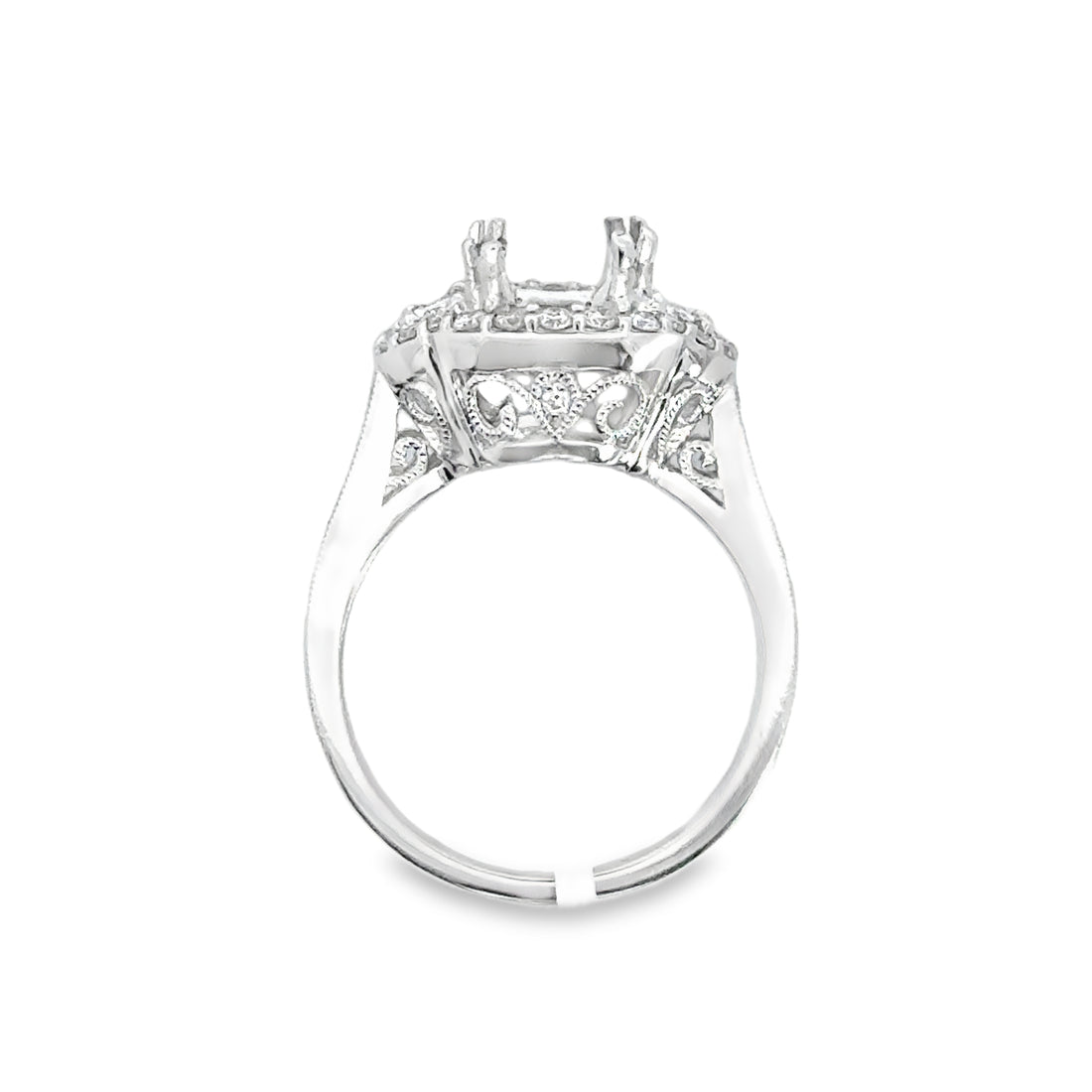 18kt White Gold Natural Round and Natural Baguette Diamond Semi-Mount Ring (.60ct)
