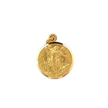 18K Yellow Gold 15mm St. Michael Medal Pendant (2.7g)