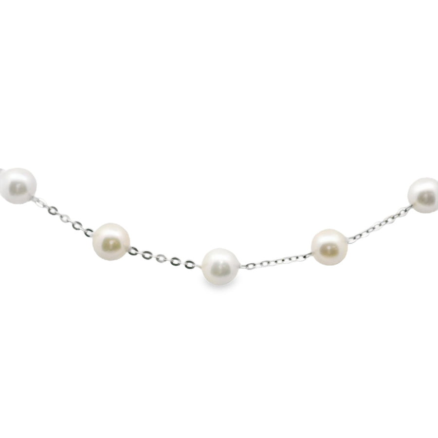 14kt White Gold 7" Tin Cup Pearl Bracelet