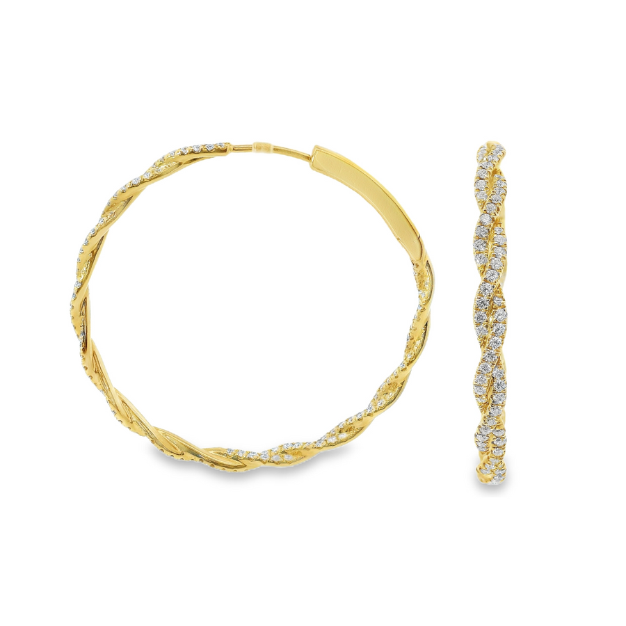 18kt Yellow Gold Natural Diamonds Twisted Hoop Earrings (2.66ct)