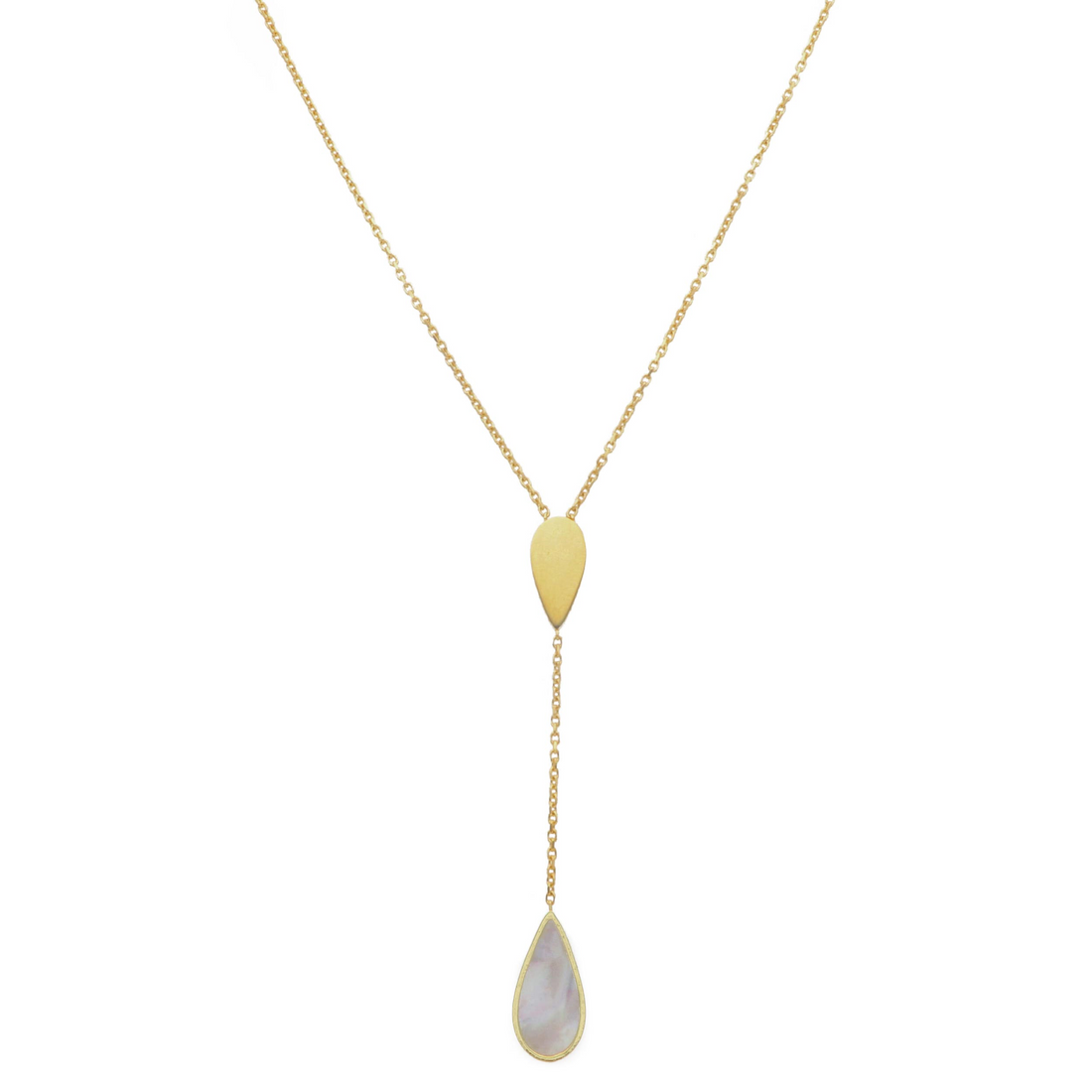 18K Yellow Gold Drop Style Mother of Pearl Necklace