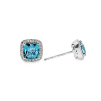 18kt White Gold Natural Cushion Topaz and Natural Round Diamond Earrings (1.63ct)