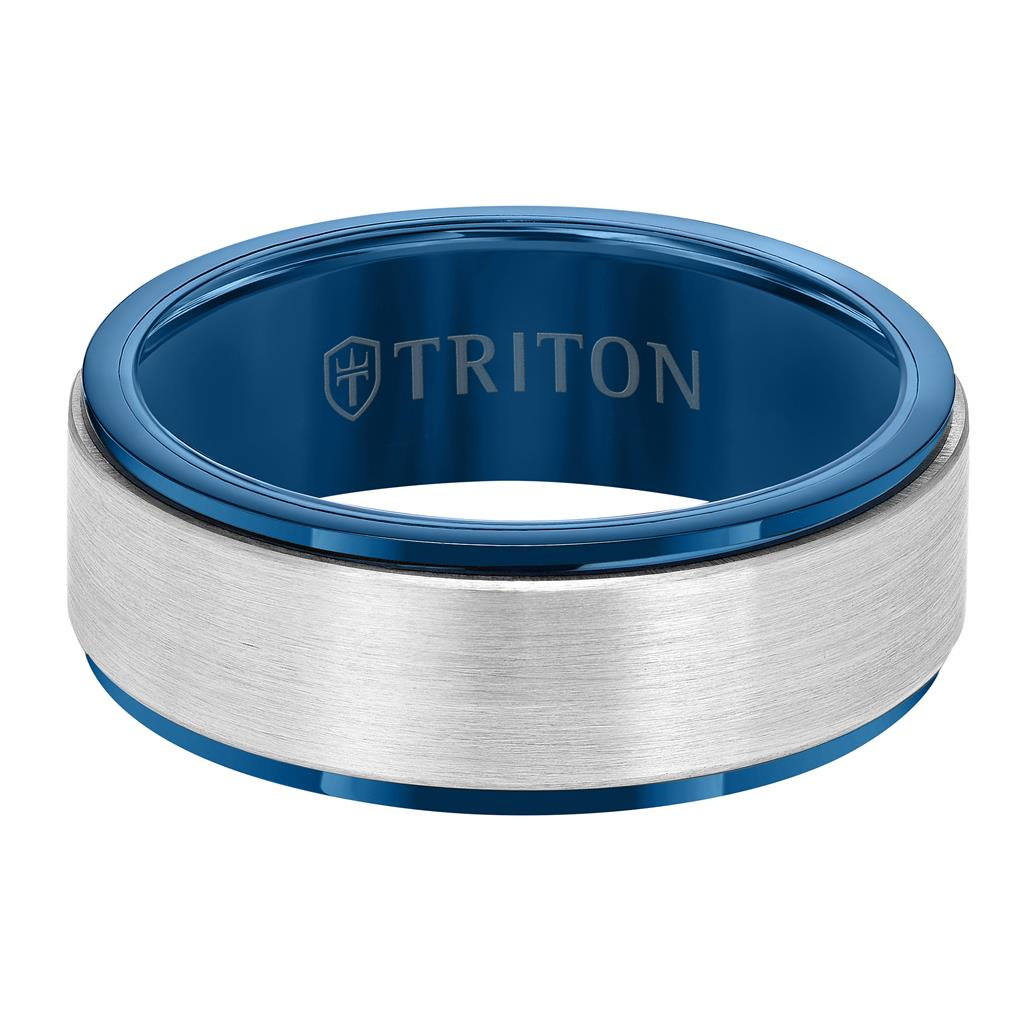 Triton White and Blue Tungsten Carbide 8mm Ring