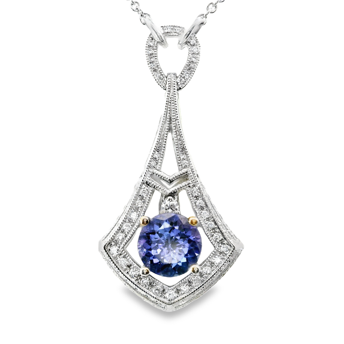 18kt White Gold Natural Diamonds And Natural Tanzanite Pendant (1.59ct)