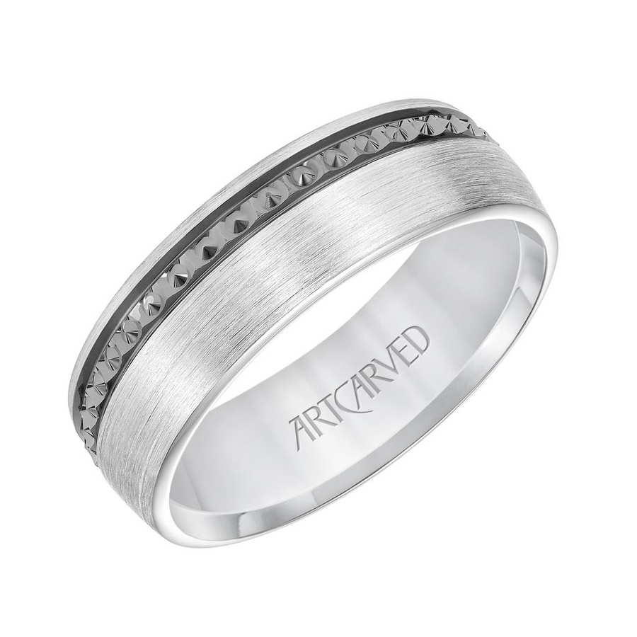 Artcarved 14kt White Gold with Black Rhodium Stripe 7mm Wedding Band