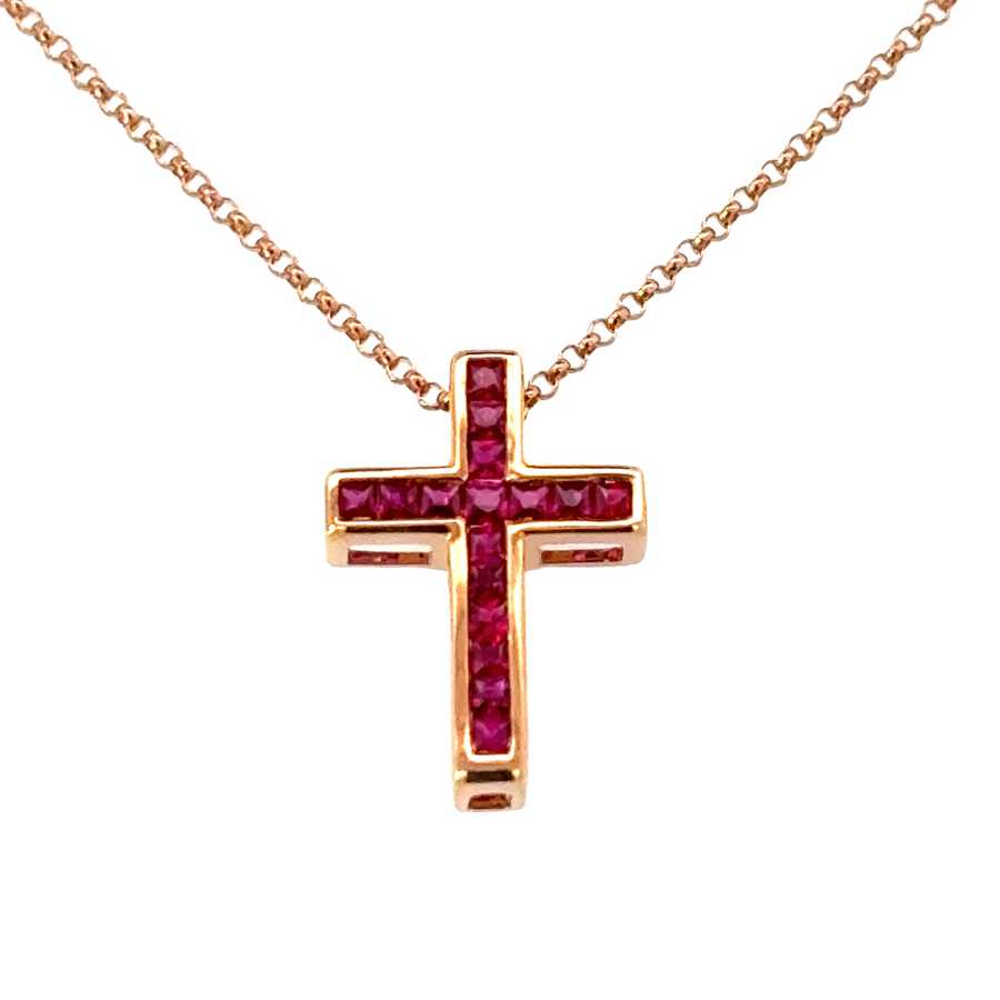 18kt Rose Gold Natural Ruby Cross Pendant (0.40ct)