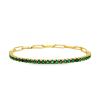 18kt Yellow Gold Natural Round Emerald Paperclip Tennis Bracelet (1.79ct)