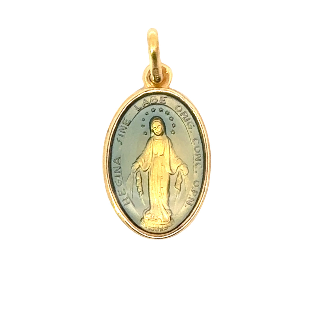 18K Yellow Gold Enamel Front Miraculous Medal Pendant (2.27g)