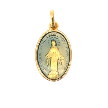 18K Yellow Gold Enamel Front Miraculous Medal Pendant (2.27g)