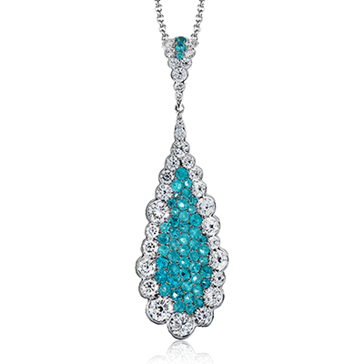 Simon G 18K White Gold Natural Diamond (1.10ct) and Natural Paraiba Tourmaline Pendant