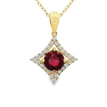 18kt Yellow Gold Natural Ruby And Natural Diamonds Pendant (1.36ct)