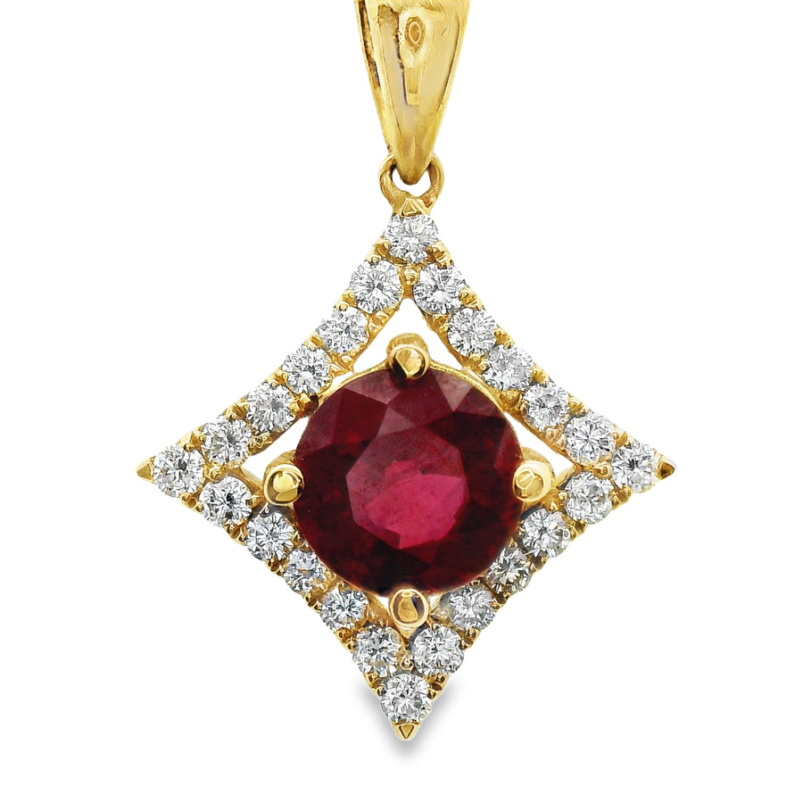 18kt Yellow Gold Natural Ruby And Natural Diamonds Pendant (1.36ct)
