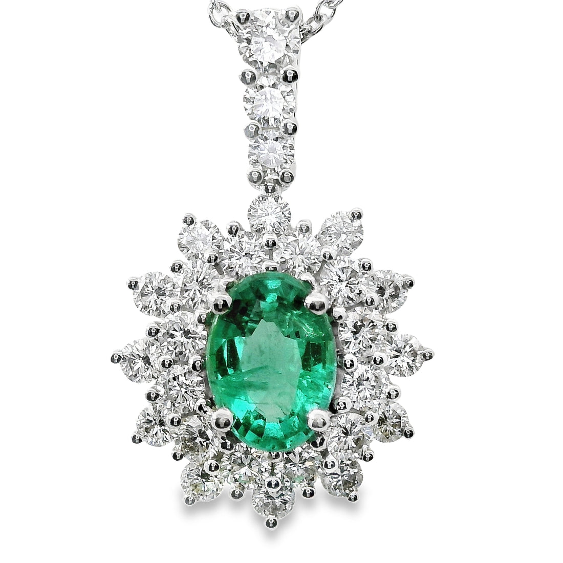 18kt White Gold Natural Zambian Emerald And Natural Diamonds Pendant (1.2ct)