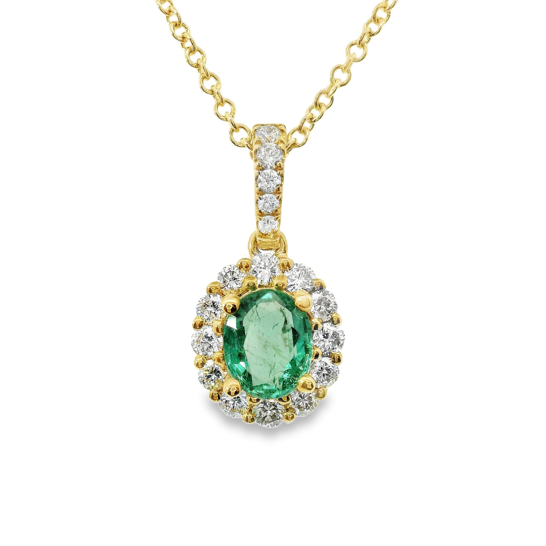 18kt Yellow Gold Natural Emerald And Natural Diamonds Pendant (0.84ct)