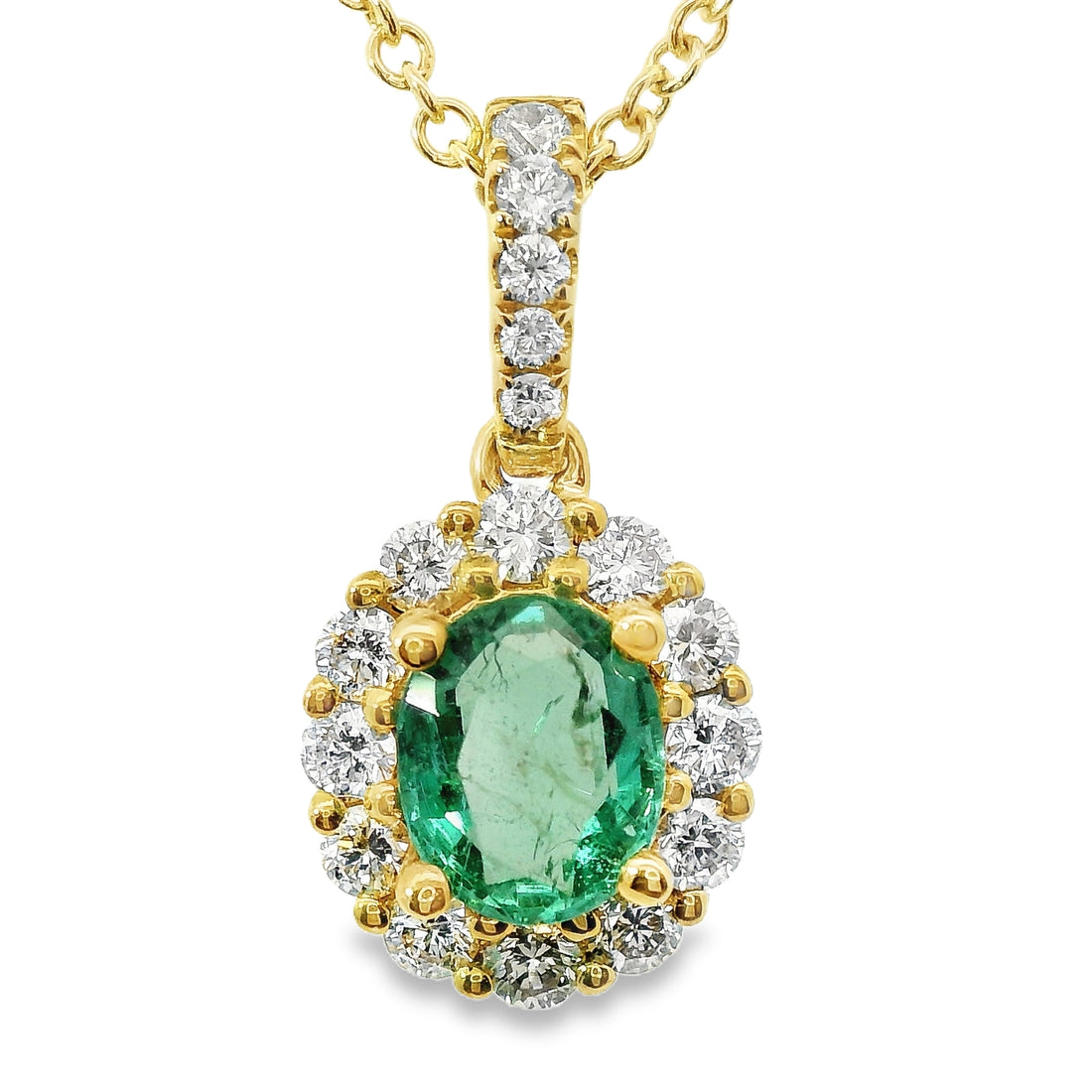 18kt Yellow Gold Natural Emerald And Natural Diamonds Pendant (0.84ct)