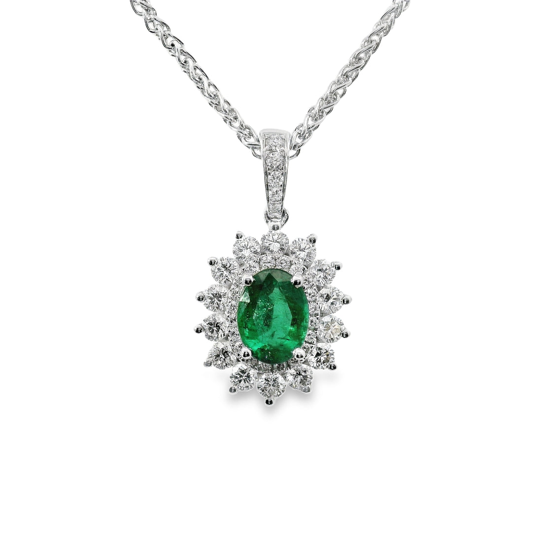 18kt White Gold Natural Emerald And Natural Diamonds Pendant (2.1ct)