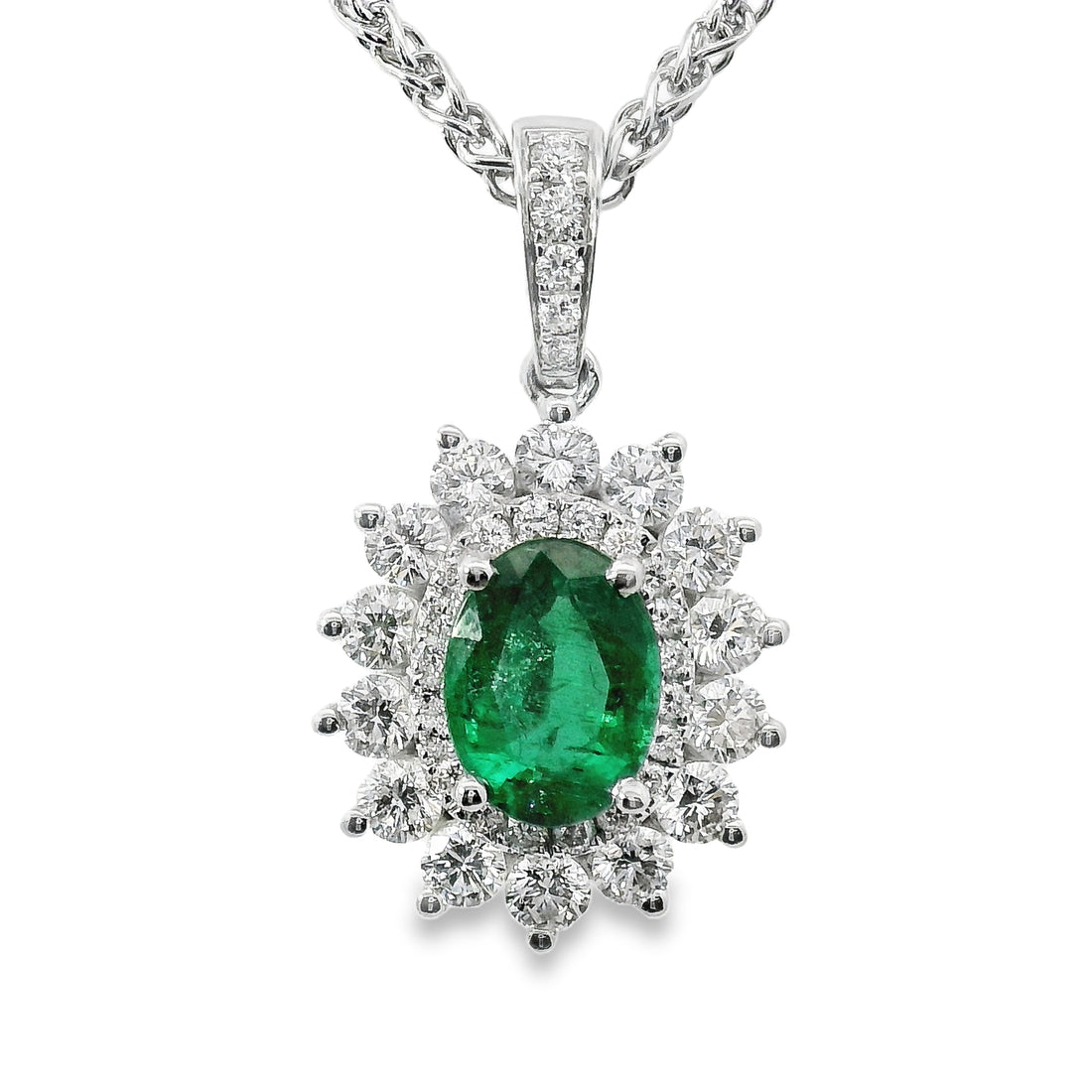 18kt White Gold Natural Emerald And Natural Diamonds Pendant (2.1ct)