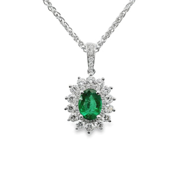 18kt White Gold Natural Emerald And Natural Diamonds Pendant (2.1ct)