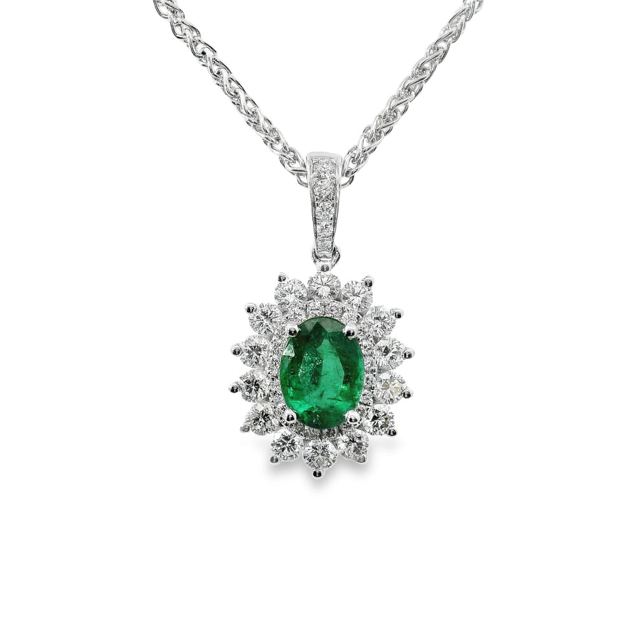 18kt White Gold Natural Emerald And Natural Diamonds Pendant (2.1ct)