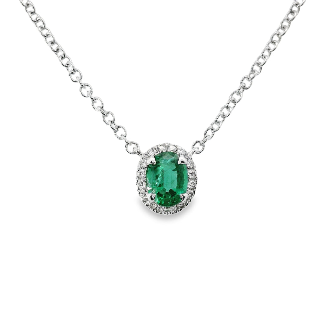 18kt White Gold Natural Emerald And Natural Diamonds Pendant (0.39ct)